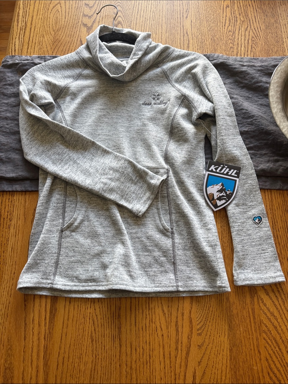 Kuhl Girls' Light Heather Gray Cowl-Neck Pullover deer valley ski resort.